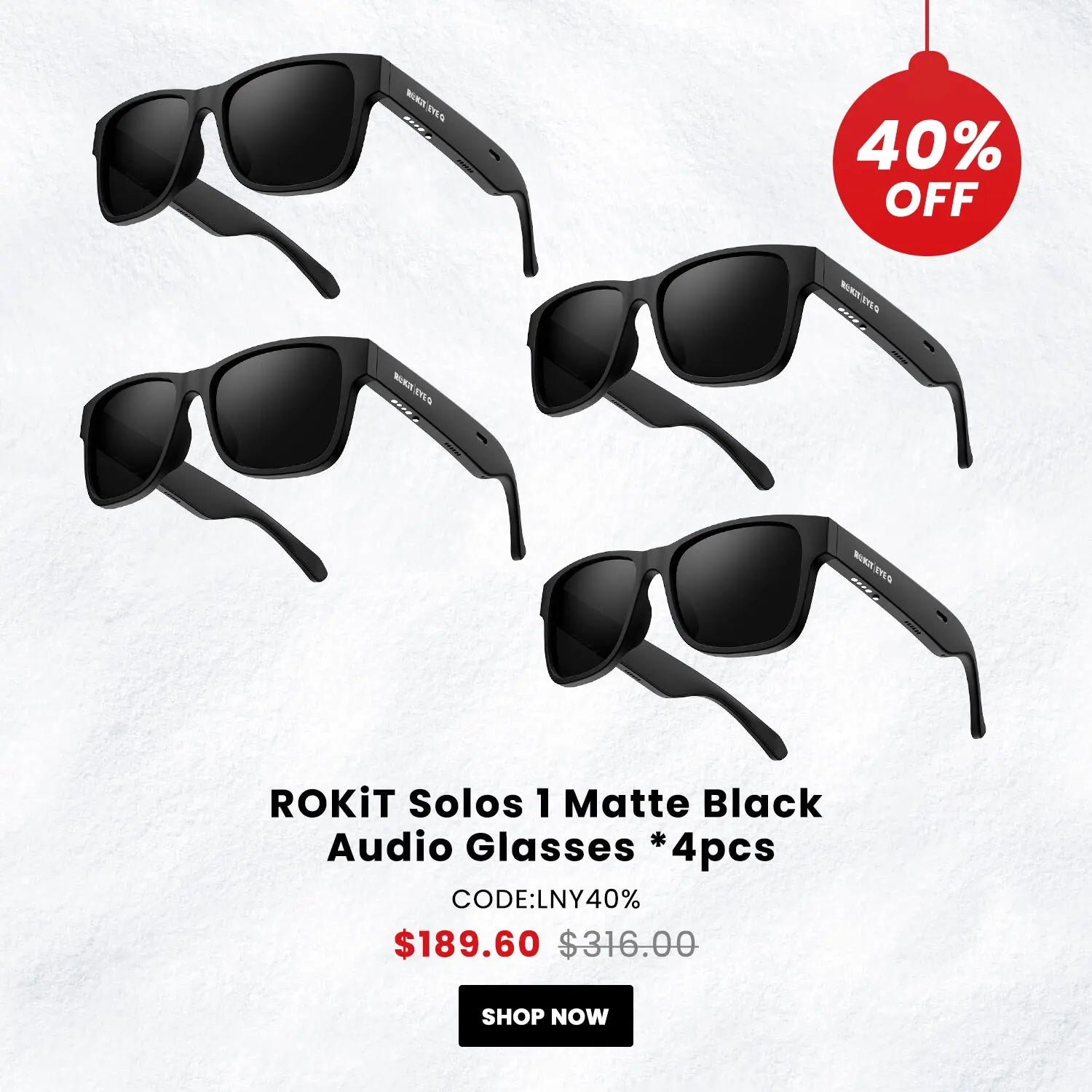 ROKiT Solos Matte Black bluetooth smart glasses bundle (4pcs) ROKiT Life